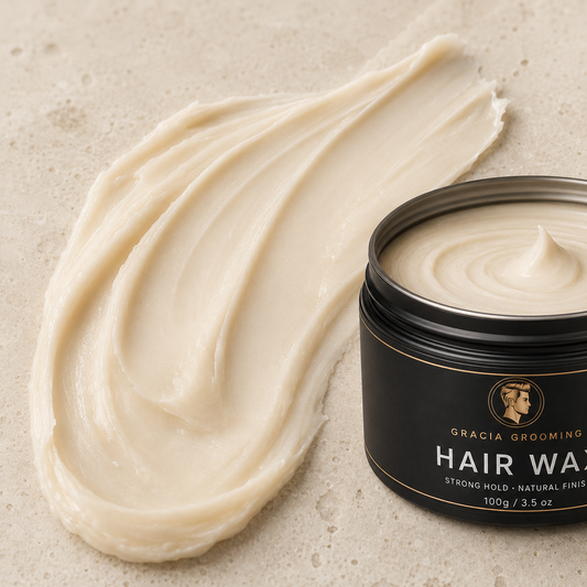 Close-up of smooth ivory water-based Gracia Grooming hair wax texture