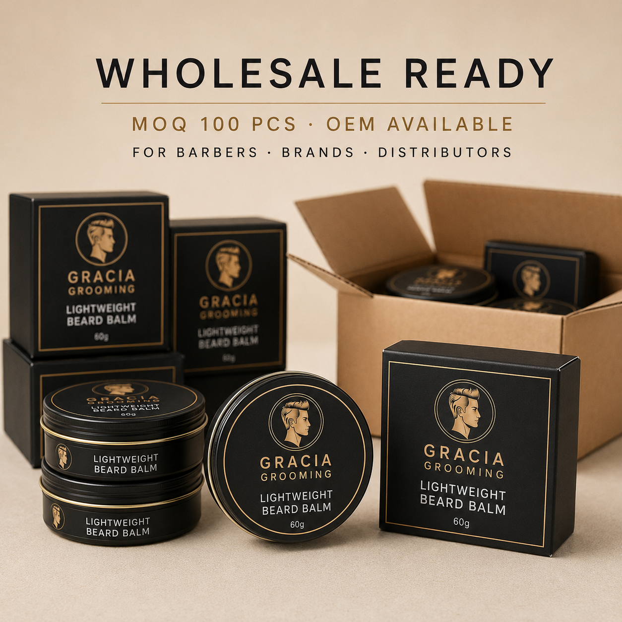 Wholesale Gracia Grooming lightweight beard balm for barbers brands and distributors