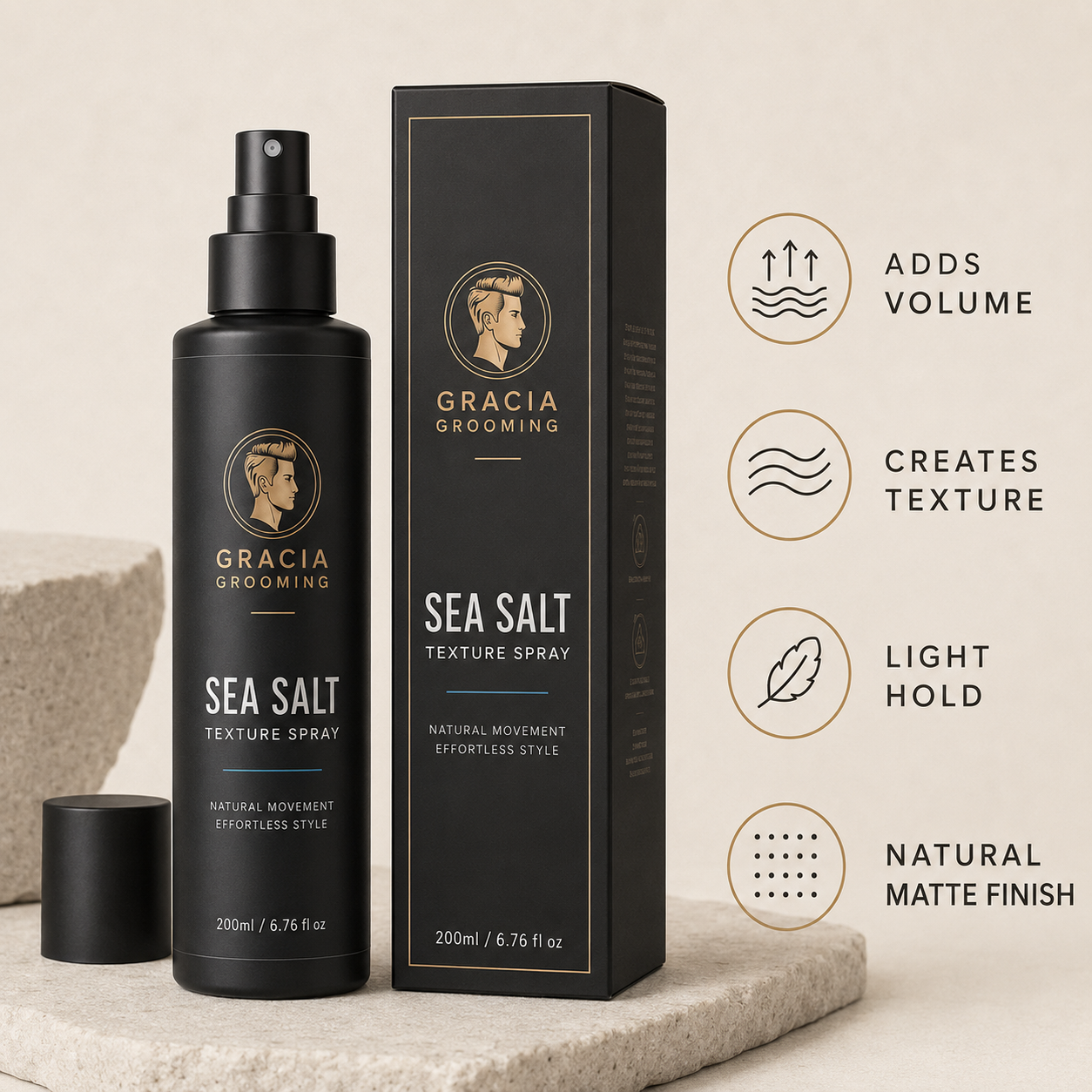 Gracia Grooming sea salt spray benefits for volume, texture and light hold