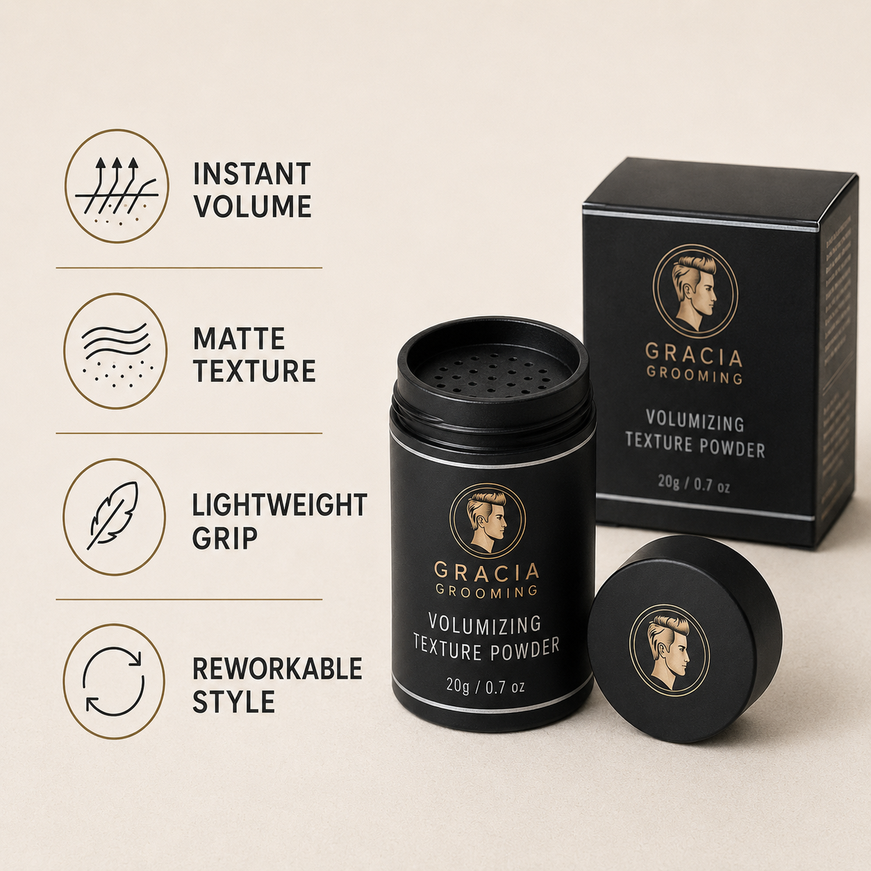 Gracia Grooming texture powder benefits for root lift, grip and matte finish