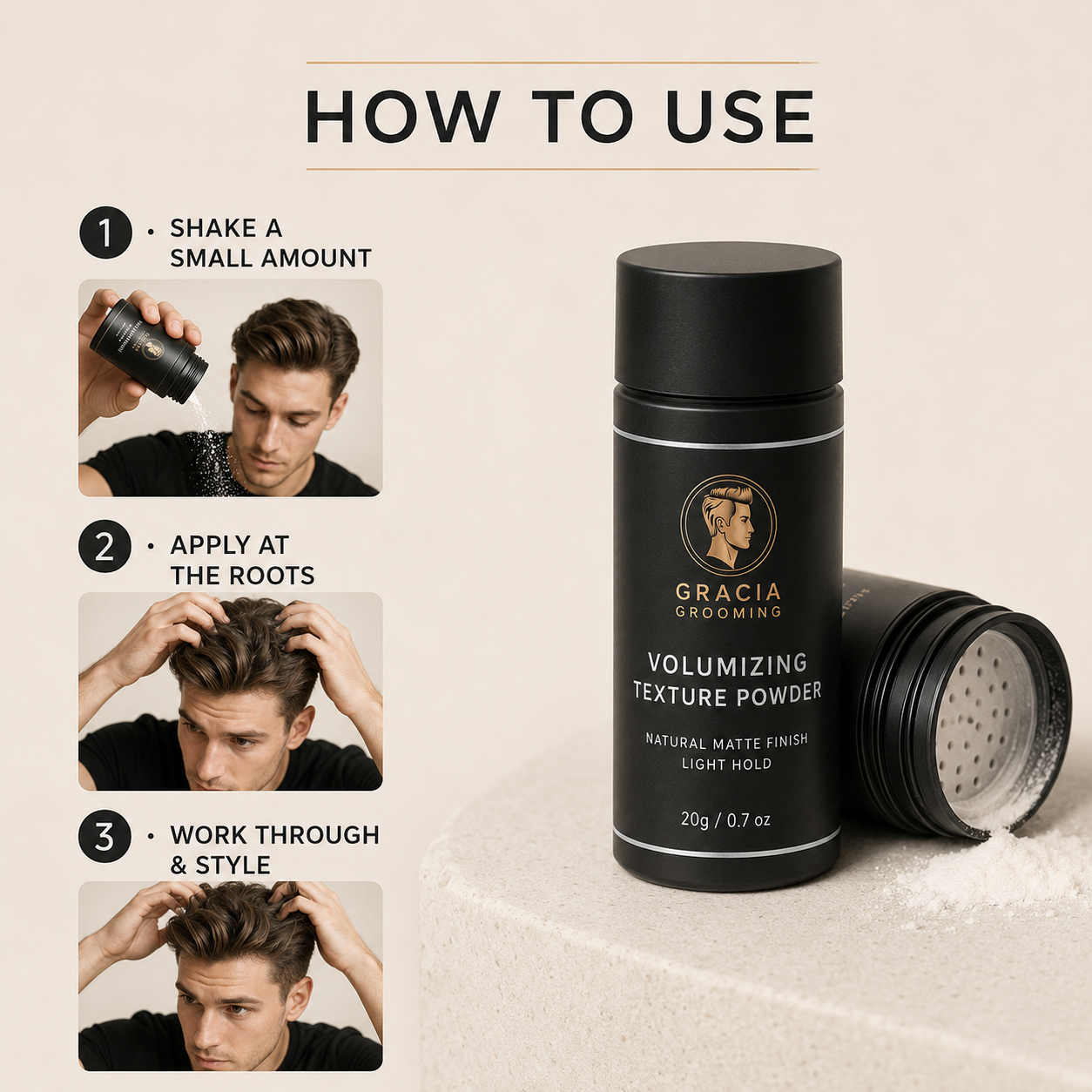How to use Gracia Grooming volumizing texture powder at the roots