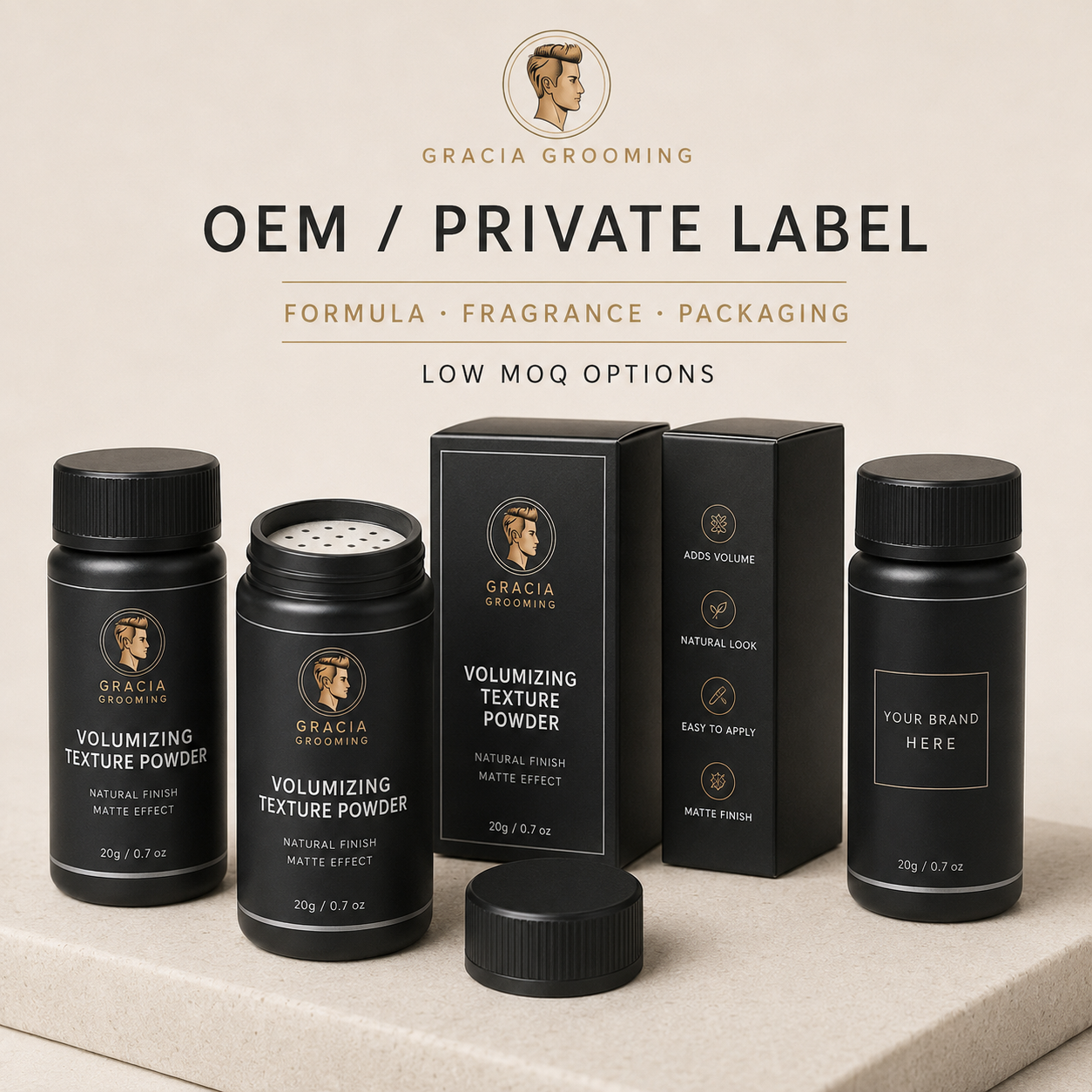 Gracia Grooming OEM private label texture powder packaging options