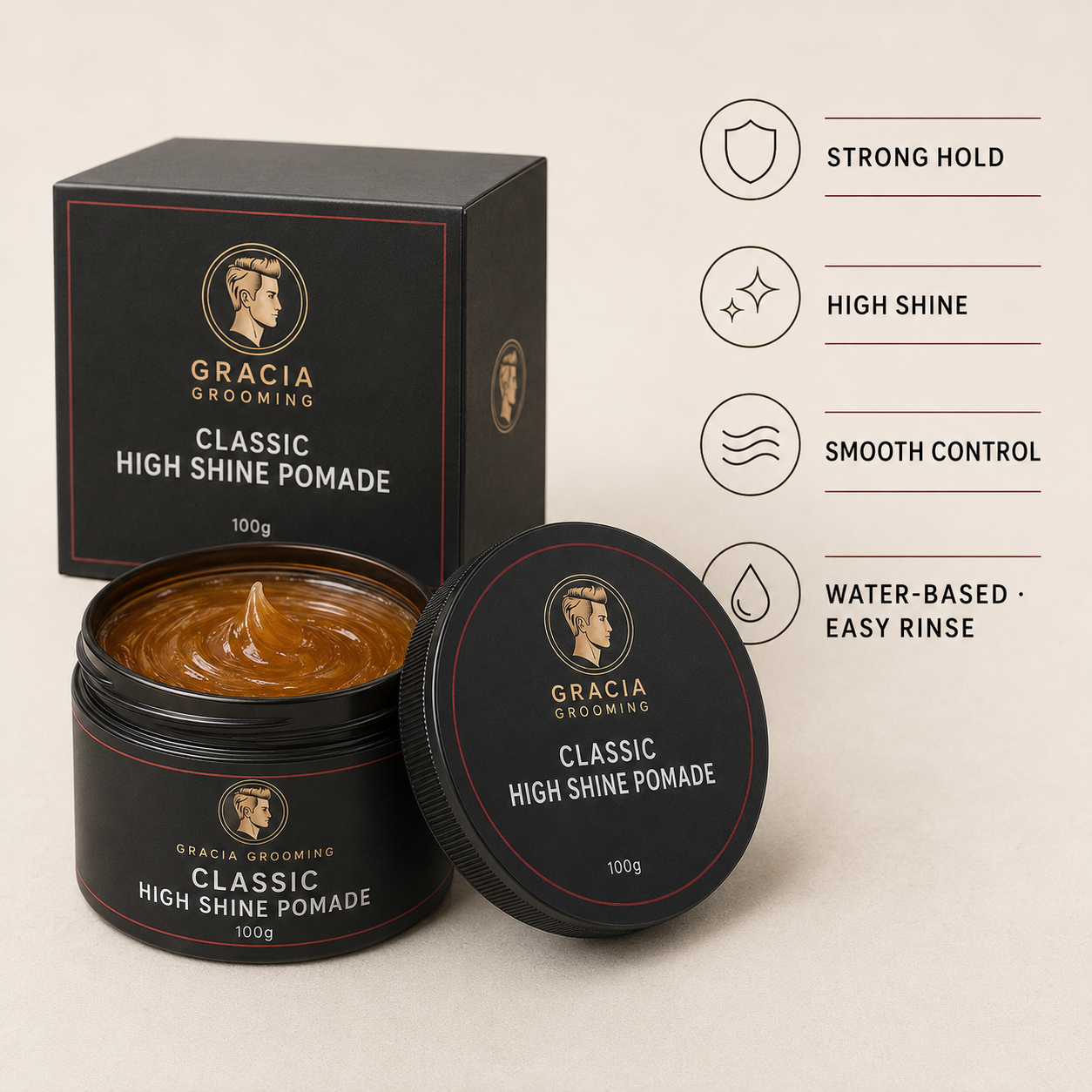 Gracia Grooming pomade benefits for strong hold, definition and high shine
