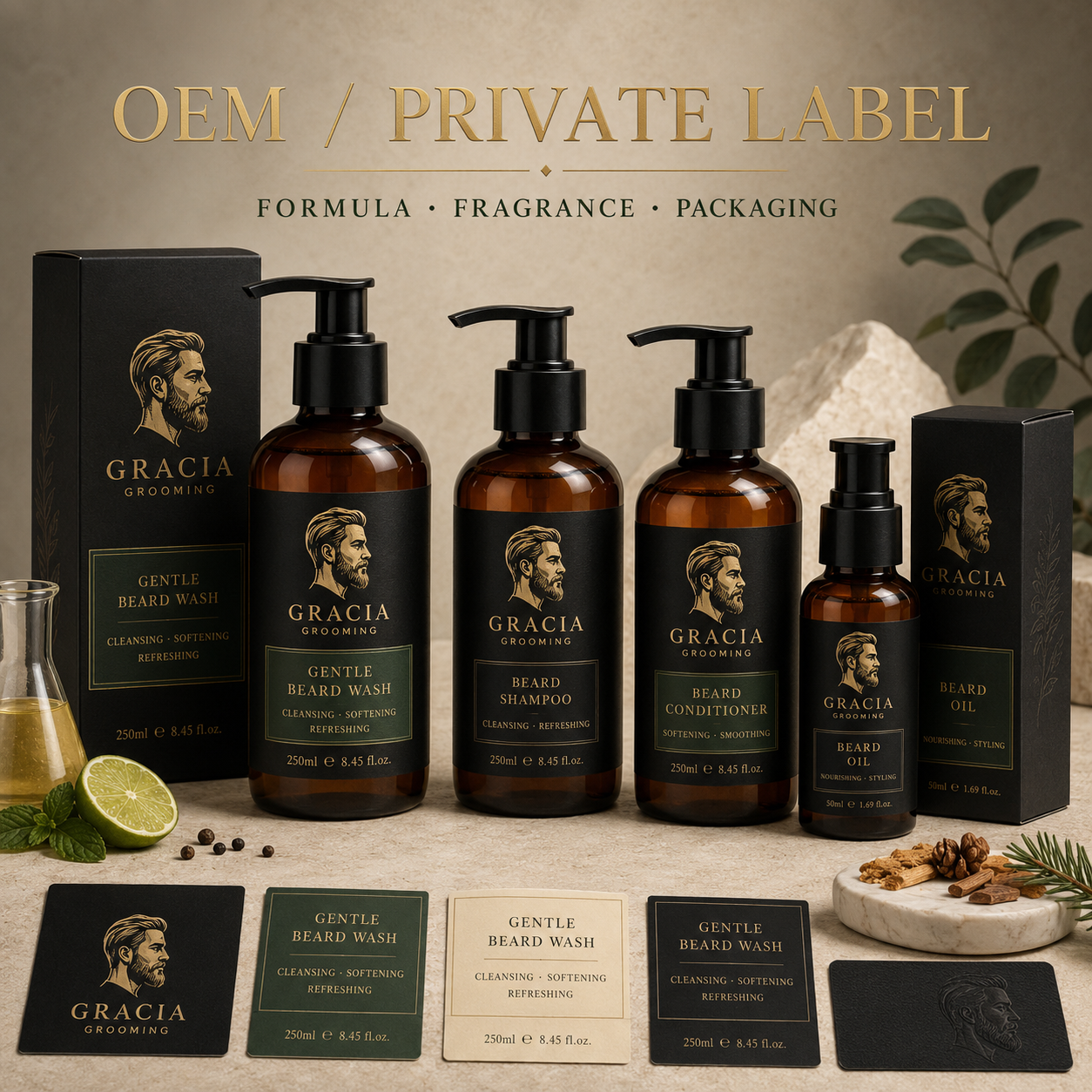 Gracia Grooming OEM private label beard wash formula fragrance and packaging