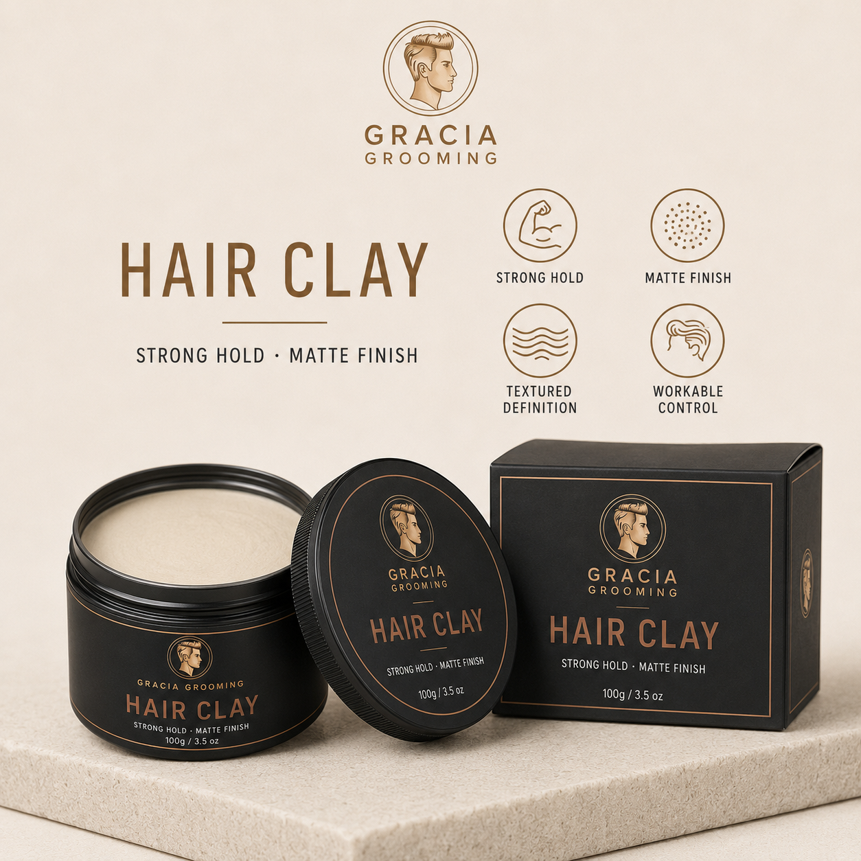 Gracia Grooming Hair Clay benefits for strong hold matte finish texture and control