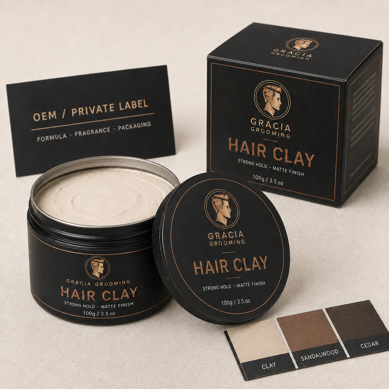 Gracia Grooming OEM private label Hair Clay formula fragrance and packaging options