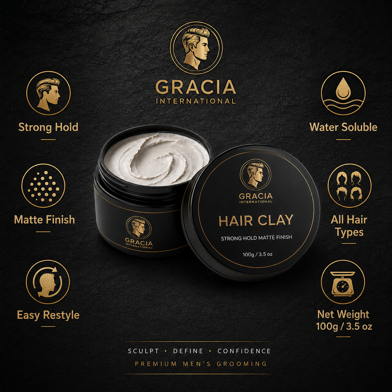 Gracia Grooming Strong Hold Matte Hair Clay / Hair Mud - Wholesale & Bulk