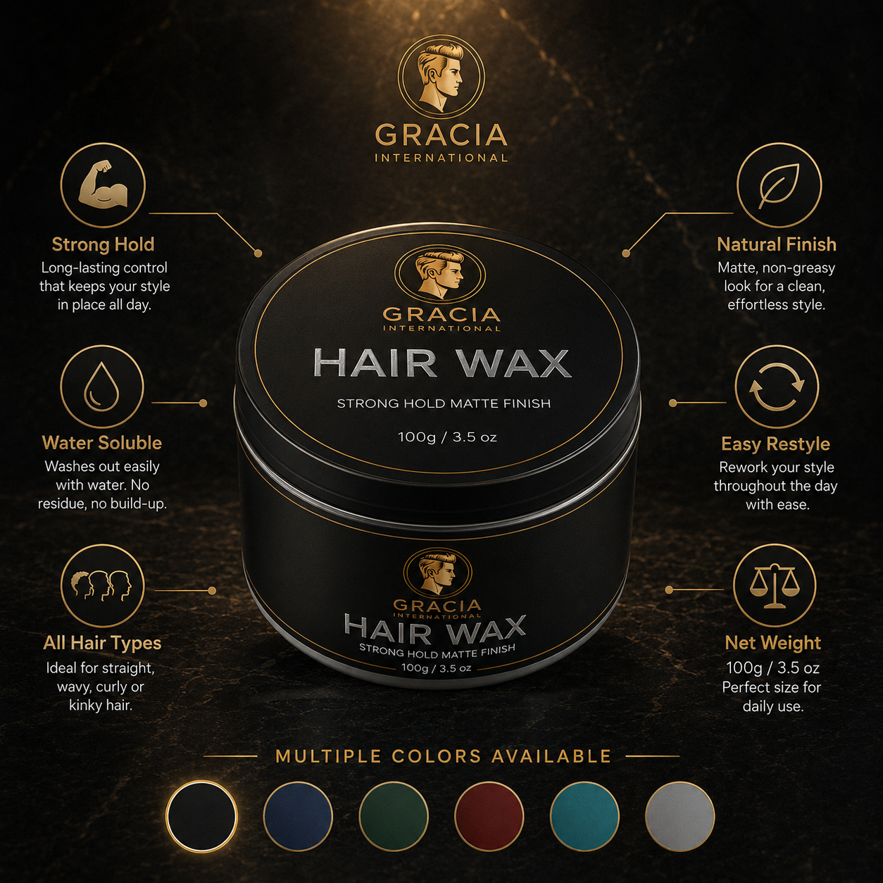 Gracia Grooming Strong Hold Hair Wax | Water-Based Natural Shine Hair Wax | OEM Private Label Manufacturer