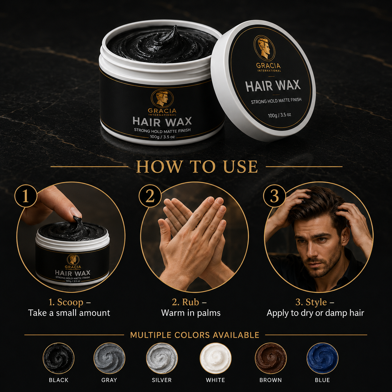 Gracia Grooming Strong Hold Hair Wax | Water-Based Natural Shine Hair Wax | OEM Private Label Manufacturer
