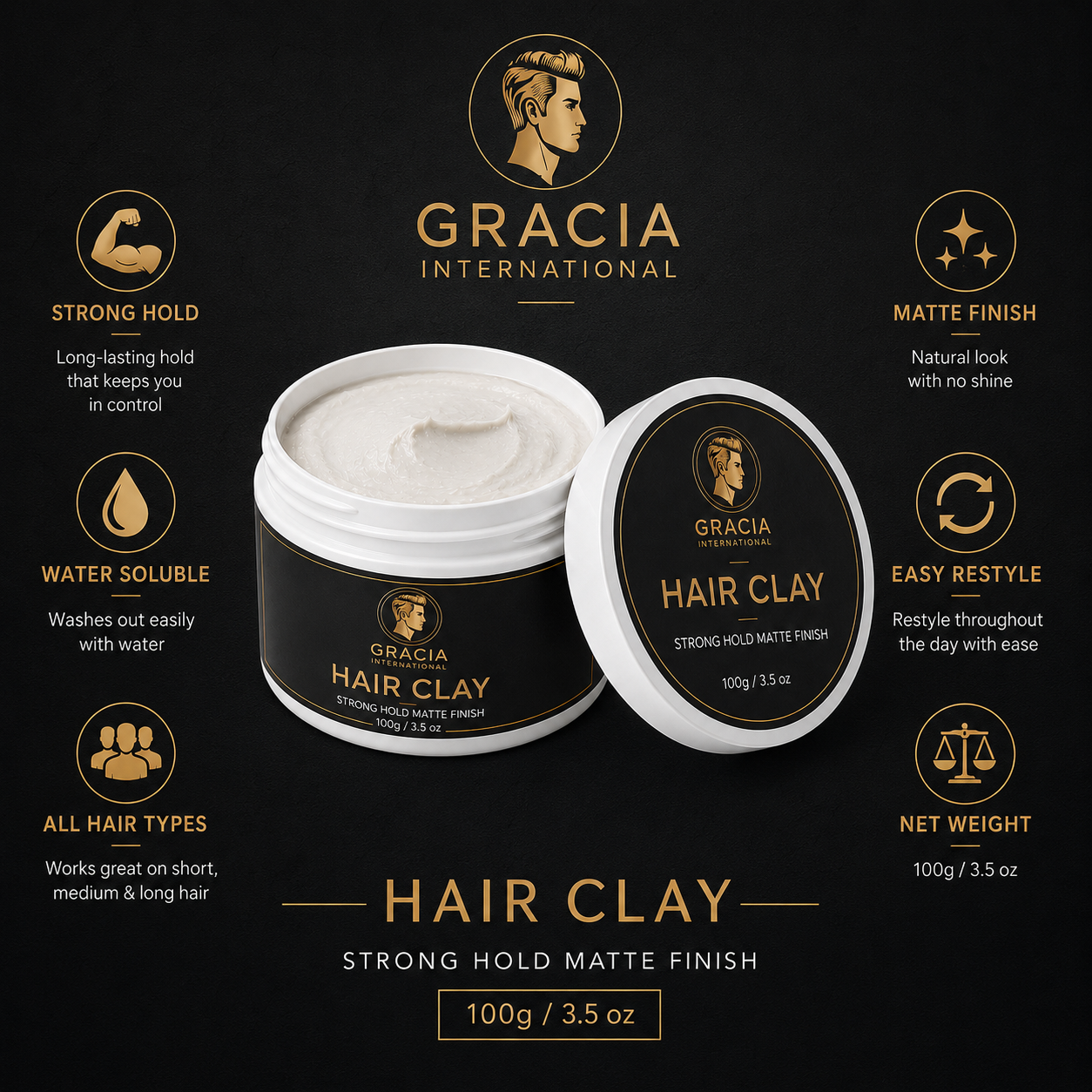 Gracia Grooming Hair Clay 100g｜Strong Hold Matte Finish