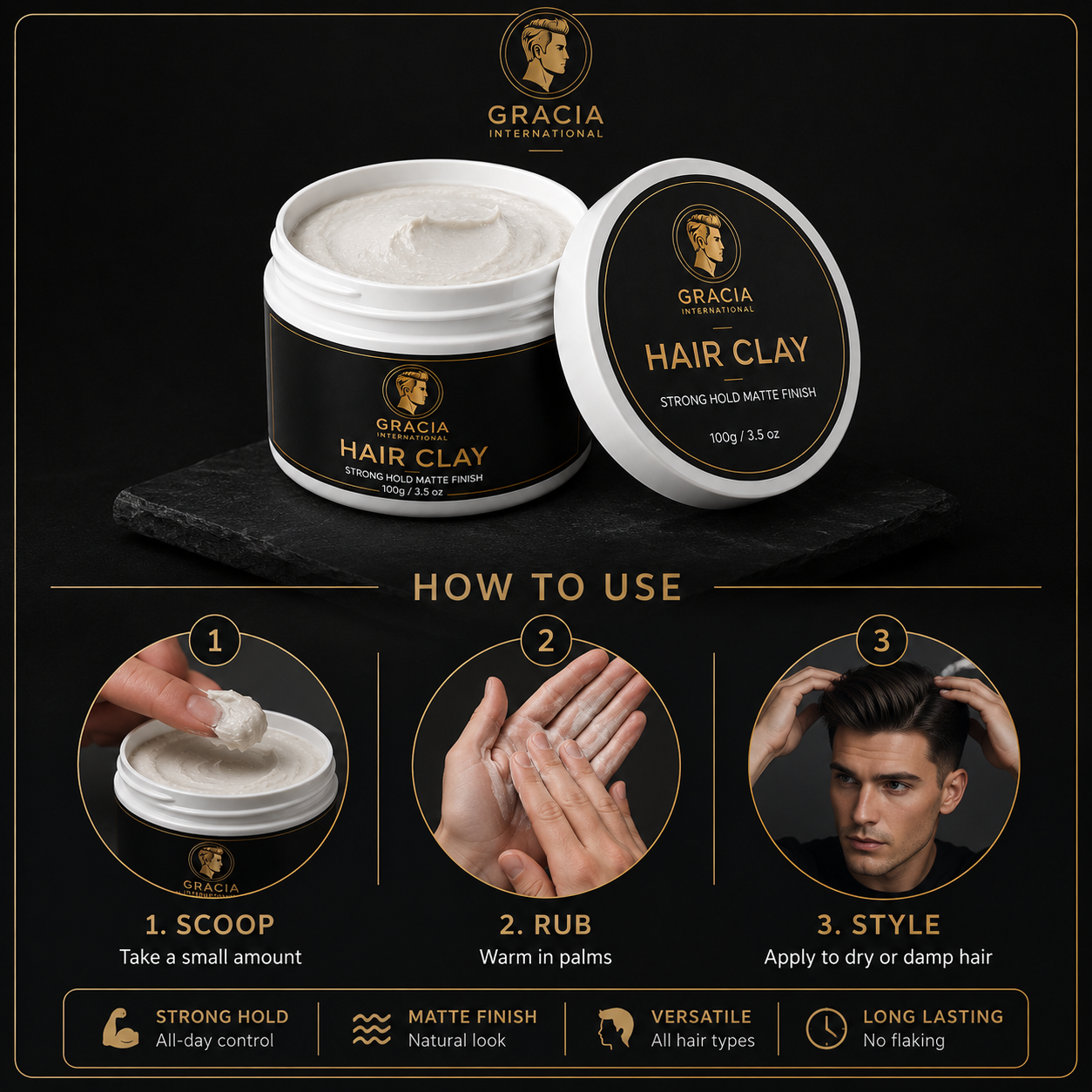 Gracia Grooming Hair Clay 100g｜Strong Hold Matte Finish